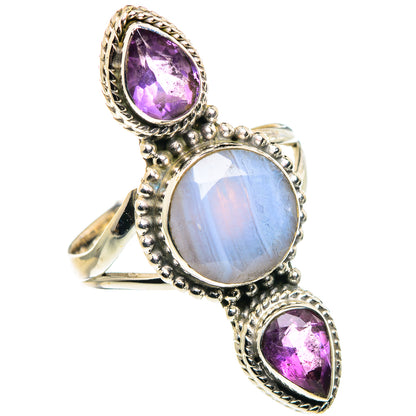 Blue Lace Agate, Amethyst Rings handcrafted by Ana Silver Co - RING90569