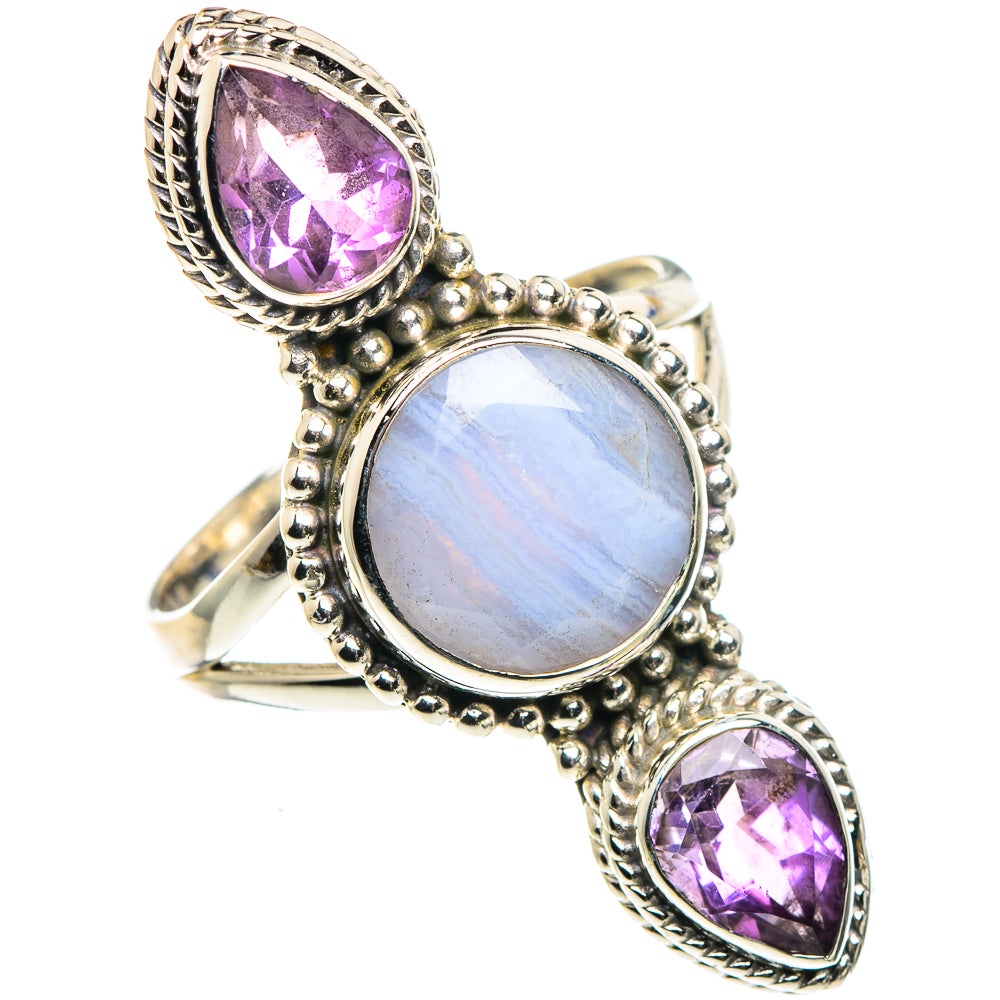 Blue Lace Agate, Amethyst Rings handcrafted by Ana Silver Co - RING90612