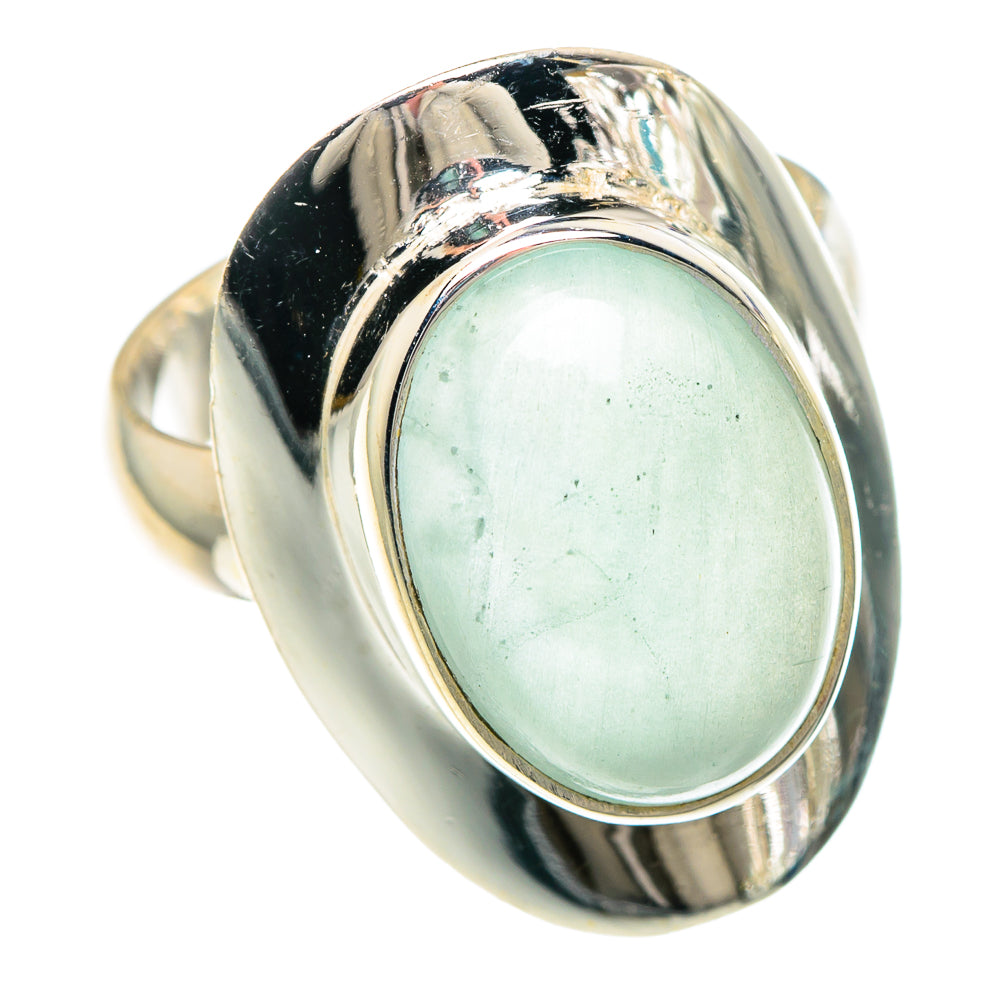 Oval aquamarine bezel ring in 925 sterling silver, angled side view