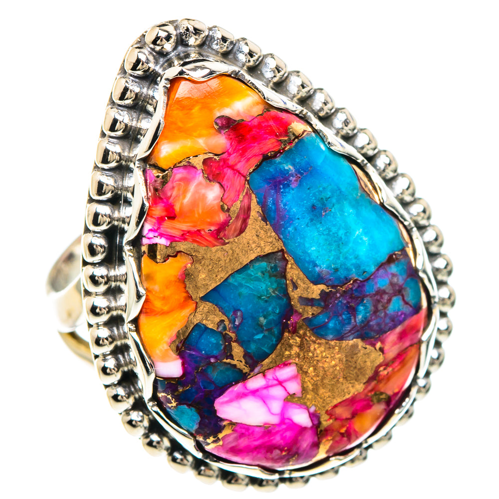 Kingman Pink Dahlia Turquoise Rings handcrafted by Ana Silver Co - RING90898