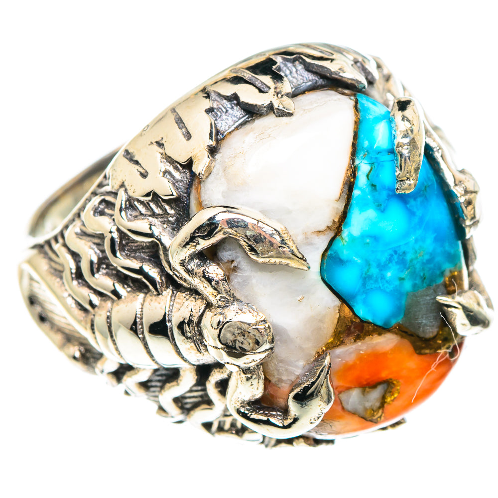 Blue Orange Copper Composite Turquoise Rings handcrafted by Ana Silver Co - RING90949