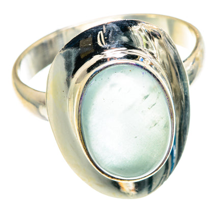 Oval pale blue gemstone ring, polished 925 sterling silver with dark blue edge detail