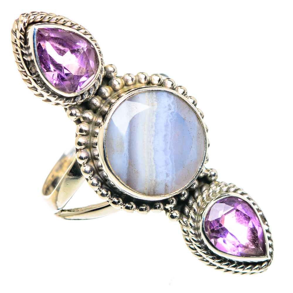 Blue Lace Agate Rings handcrafted by Ana Silver Co - RING91228