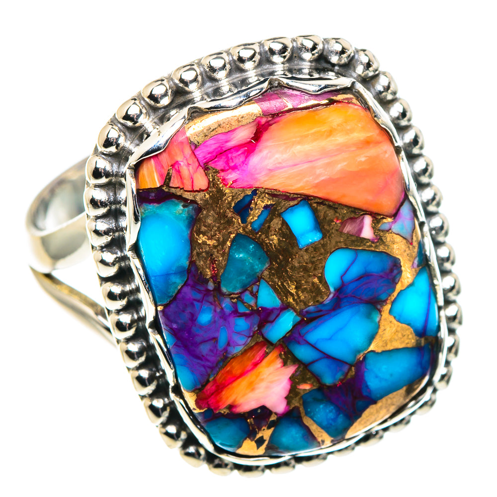 Kingman Pink Dahlia Turquoise Rings handcrafted by Ana Silver Co - RING91239
