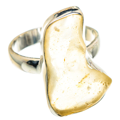 Heart-shaped sterling silver ring with yellow glass, front view