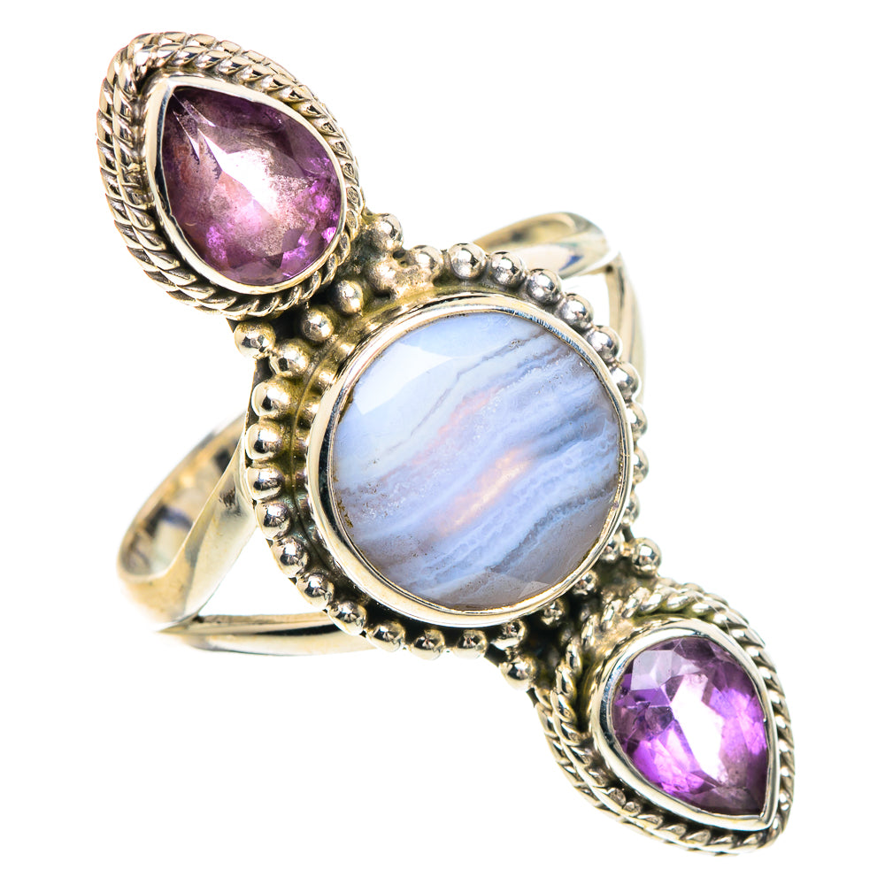 Blue Lace Agate Rings handcrafted by Ana Silver Co - RING91675
