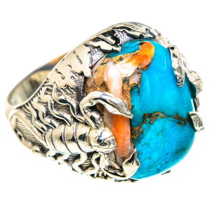 Blue Orange Copper Composite Turquoise Rings handcrafted by Ana Silver Co - RING91687