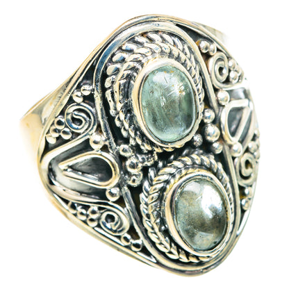 925 sterling silver ring with two oval aquamarine cabochons and ornate filigree bezel