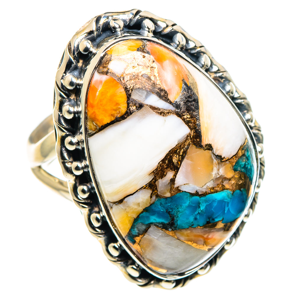 Orange Blue Copper Composite Turquoise Rings handcrafted by Ana Silver Co - RING92006