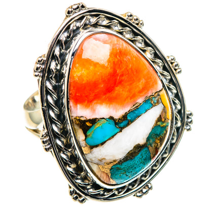 Orange Blue Copper Composite Turquoise Rings handcrafted by Ana Silver Co - RING92038