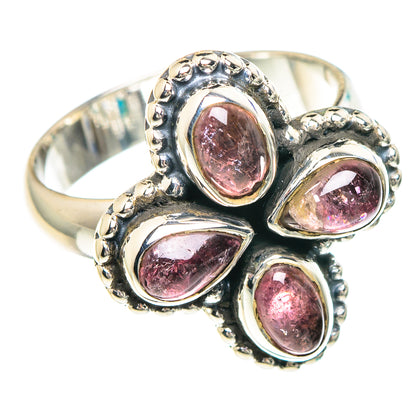925 sterling silver ring with four oval pink tourmaline stones in claw settings