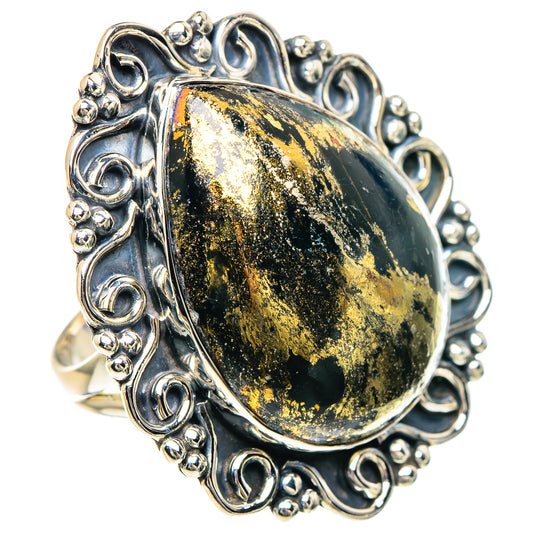 Pyrite In Black Onyx Rings handcrafted by Ana Silver Co - RING92310