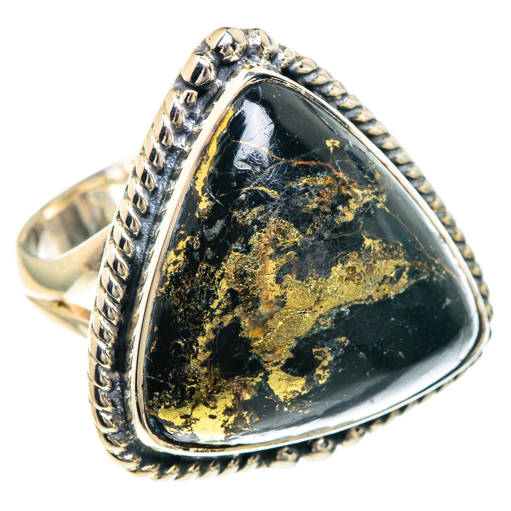 Pyrite In Black Onyx Rings handcrafted by Ana Silver Co - RING92312