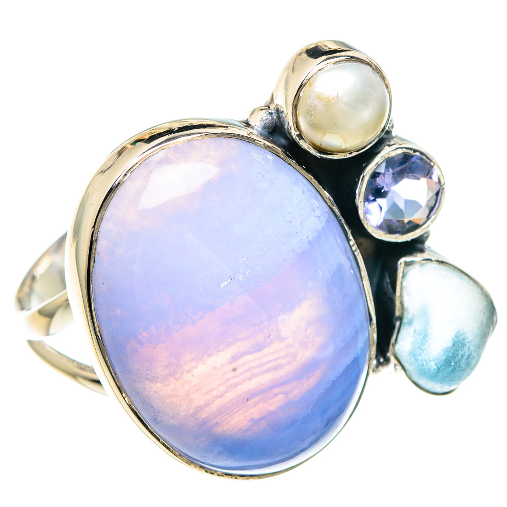 Blue Lace Agate Rings handcrafted by Ana Silver Co - RING92315