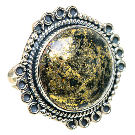 Pyrite In Black Onyx Rings handcrafted by Ana Silver Co - RING92347