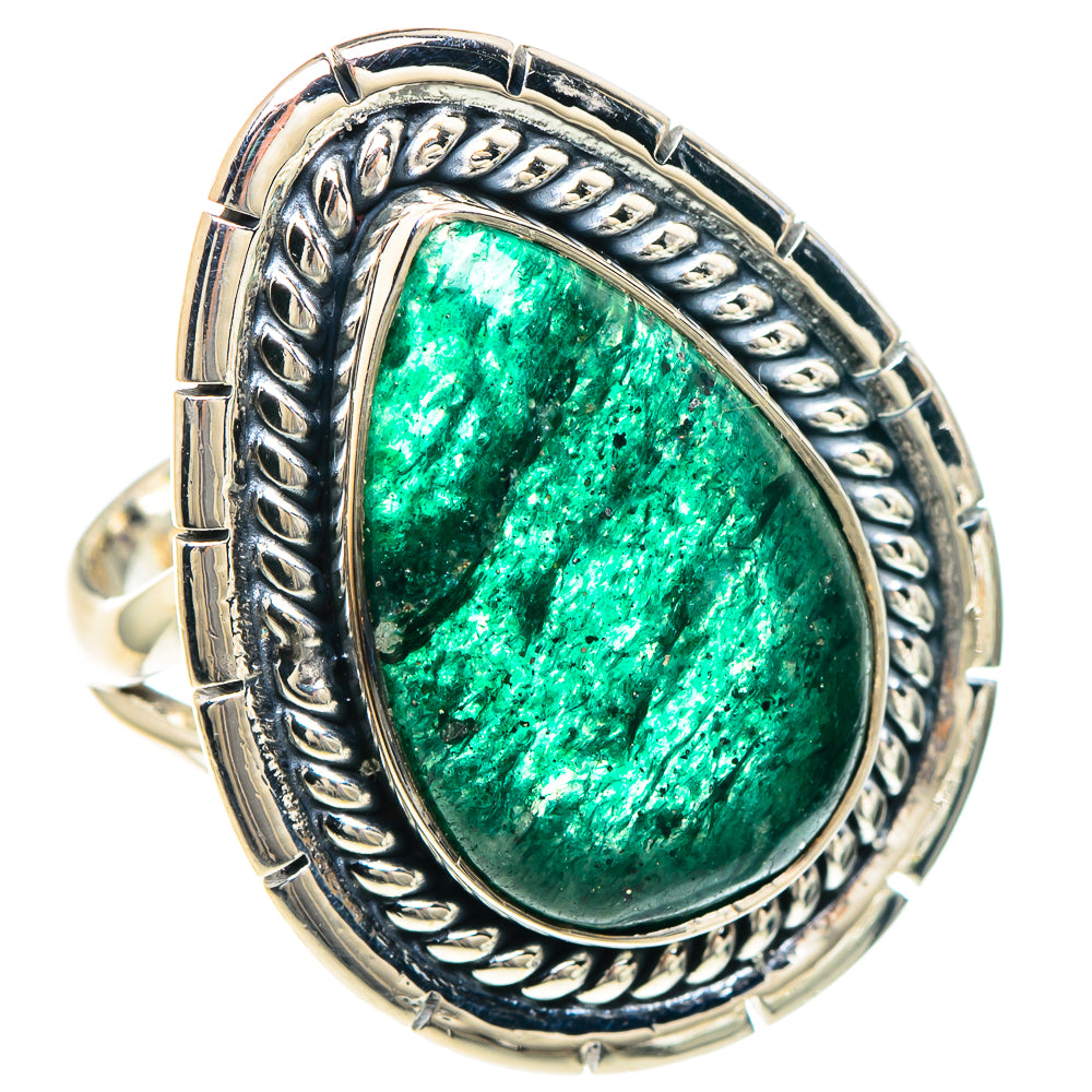 Oval green aventurine ring with rope and scrollwork 925 sterling silver bezel