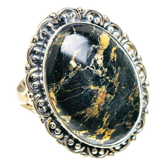 Pyrite In Black Onyx Rings handcrafted by Ana Silver Co - RING92379