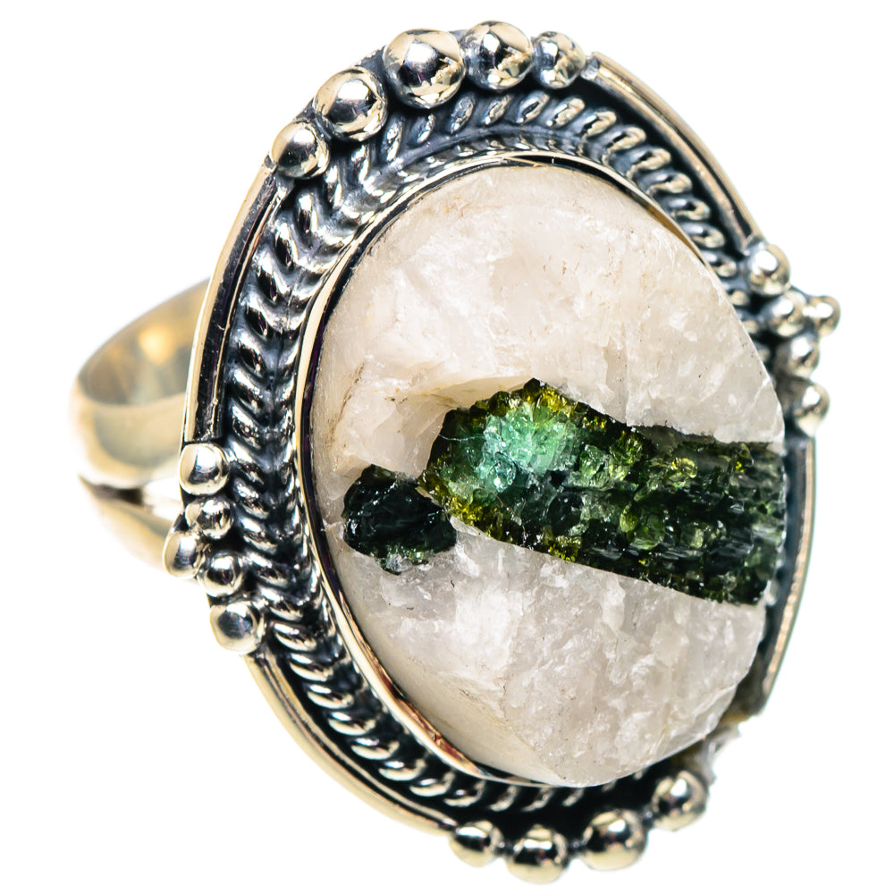 Green Tourmaline In Quartz Rings handcrafted by Ana Silver Co - RING92502