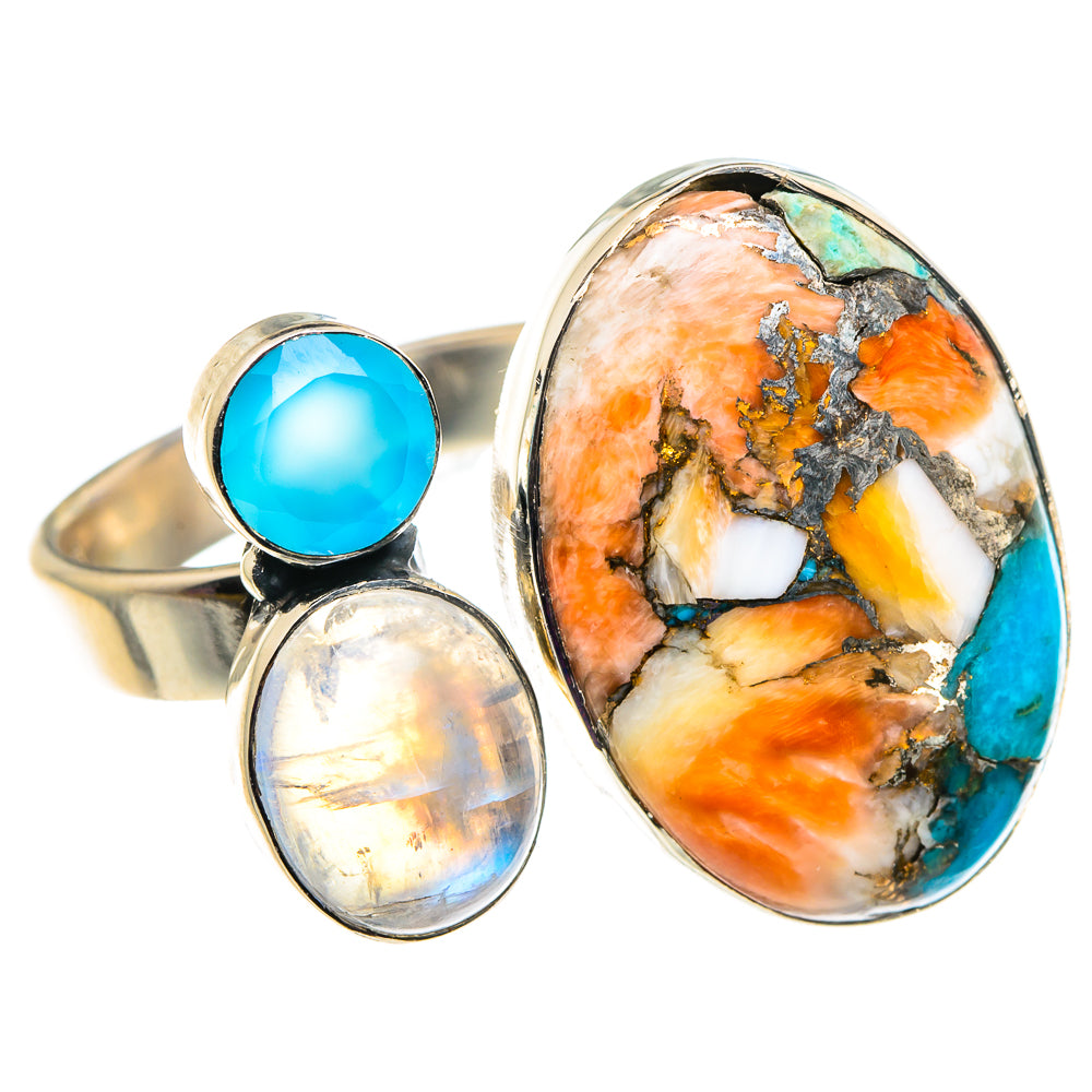 Orange Blue Copper Composite Turquoise Rings handcrafted by Ana Silver Co - RING92620