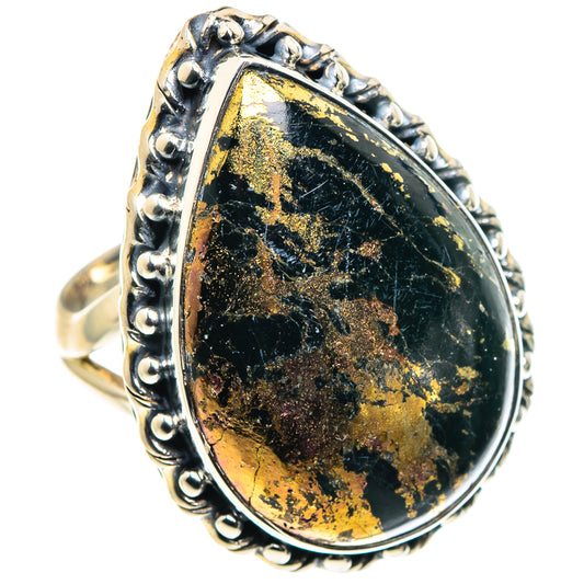Pyrite In Black Onyx Rings handcrafted by Ana Silver Co - RING92649