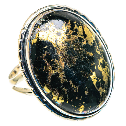 Pyrite In Black Onyx Rings handcrafted by Ana Silver Co - RING92980