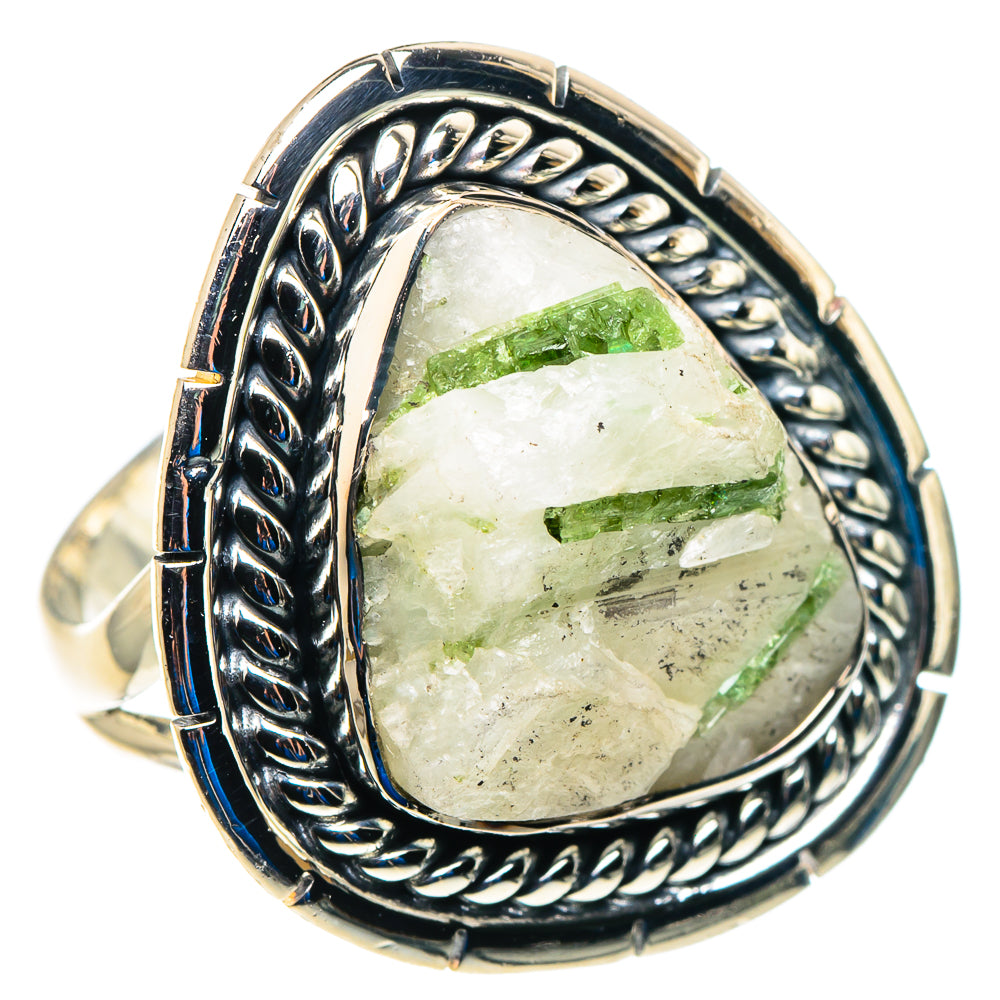 925 sterling silver tourmaline-in-quartz heart ring with ornate blue-toned band, size 7.5