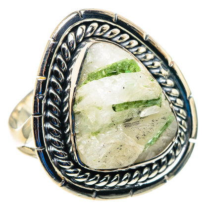 925 sterling silver tourmaline-in-quartz heart ring with ornate blue-toned band, size 7.5