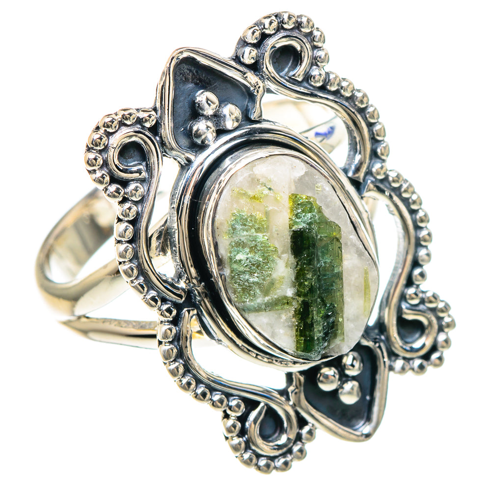 Green Tourmaline In Quartz Rings handcrafted by Ana Silver Co - RING93026