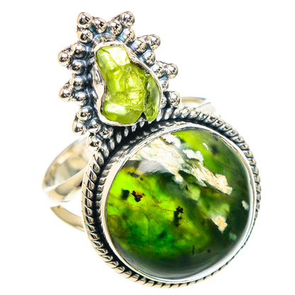 Sterling silver ring with oval green opal and small green teardrop stones