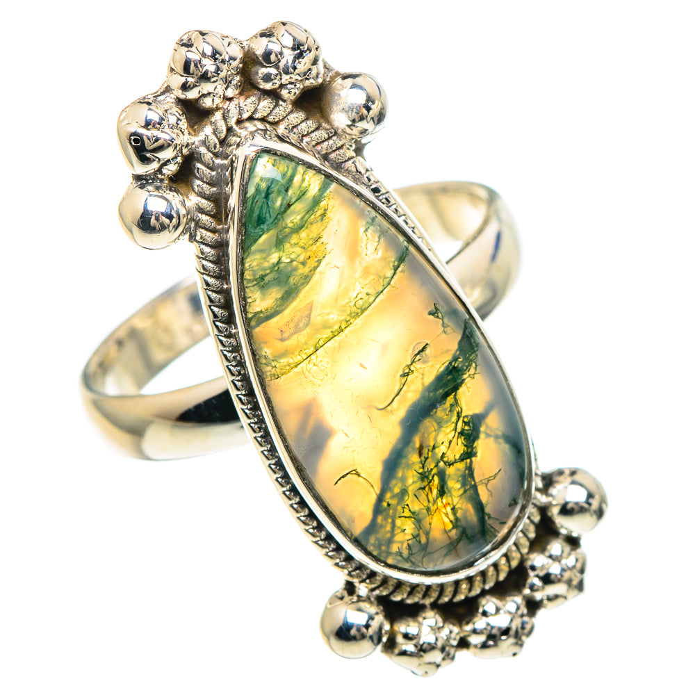 Green Moss Agate Rings handcrafted by Ana Silver Co - RING93123