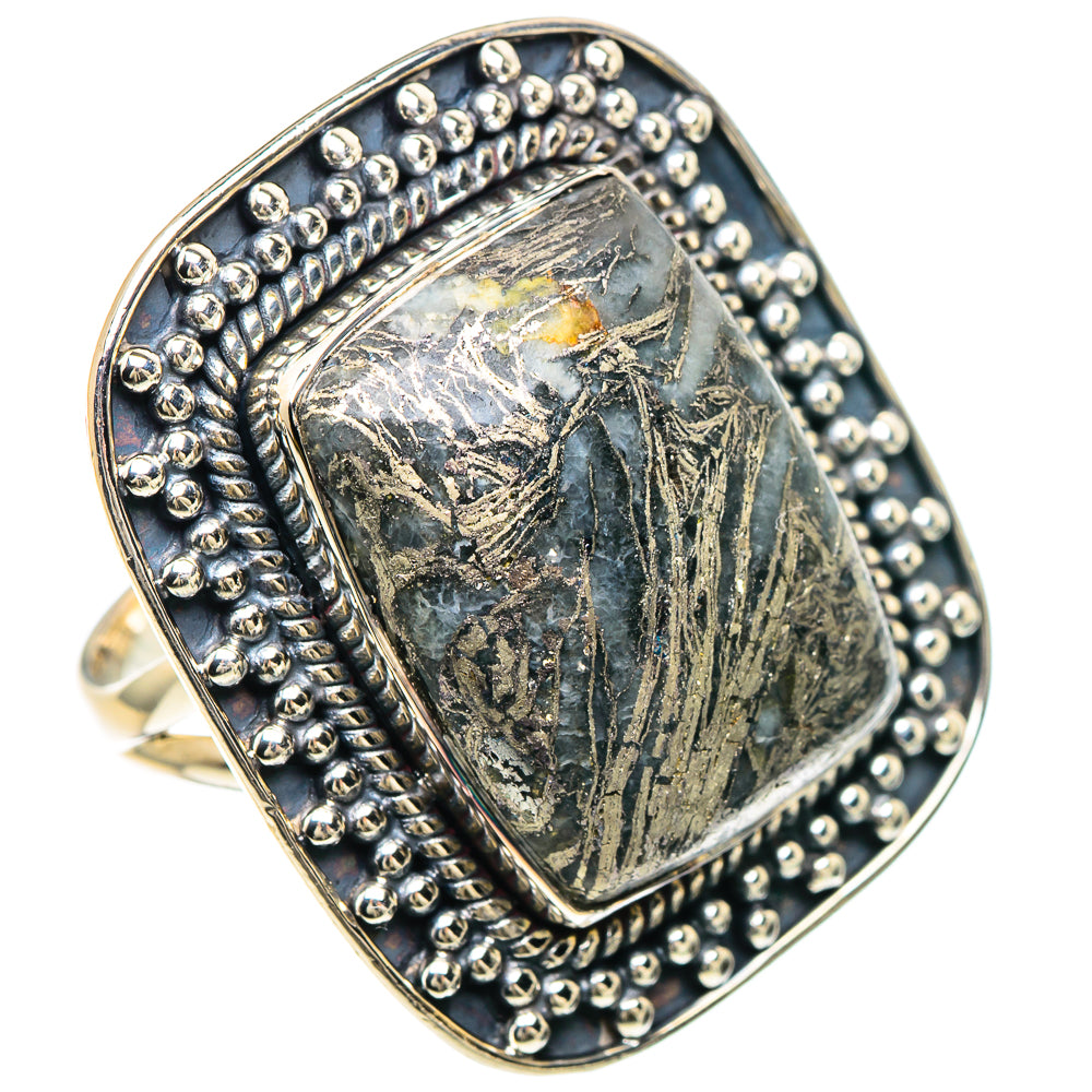 Pyrite Agate Rings handcrafted by Ana Silver Co - RING93223 - Photo 2