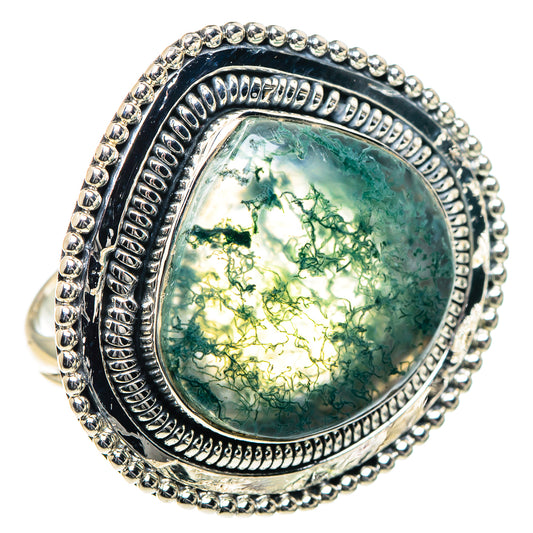 Green Moss Agate Rings handcrafted by Ana Silver Co - RING93448
