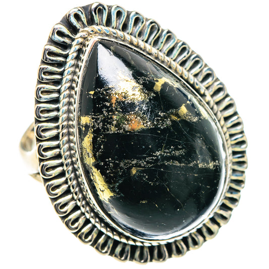 Pyrite In Black Onyx Rings handcrafted by Ana Silver Co - RING93465