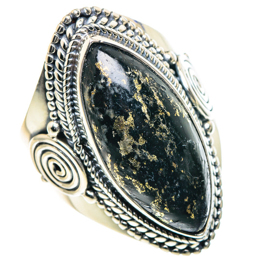 Pyrite In Black Onyx Rings handcrafted by Ana Silver Co - RING93501