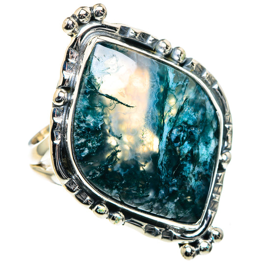Green Moss Agate Rings handcrafted by Ana Silver Co - RING93523