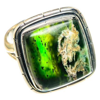 Green opal ring in 925 sterling silver with square cabochon, size 9.25.