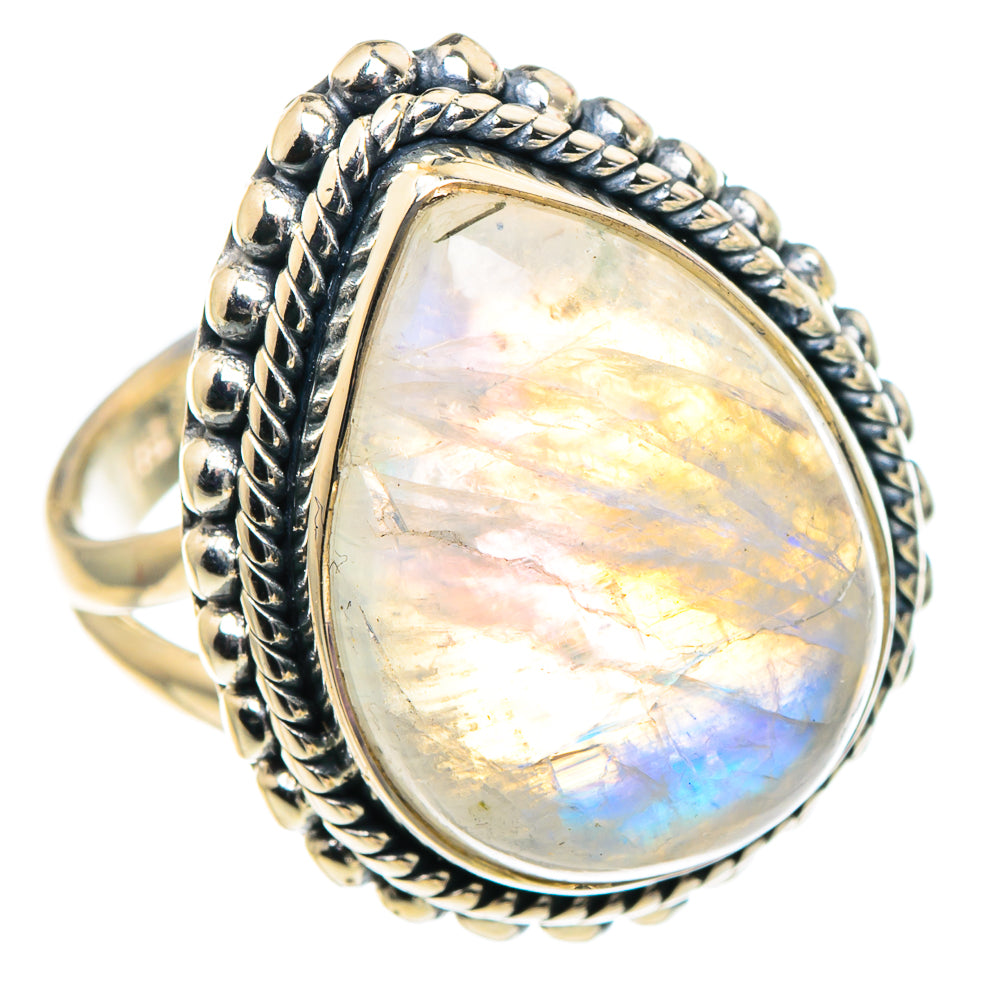 Rainbow Moonstone Rings handcrafted by Ana Silver Co - RING93816