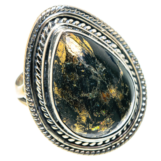 Pyrite In Black Onyx Rings handcrafted by Ana Silver Co - RING93899