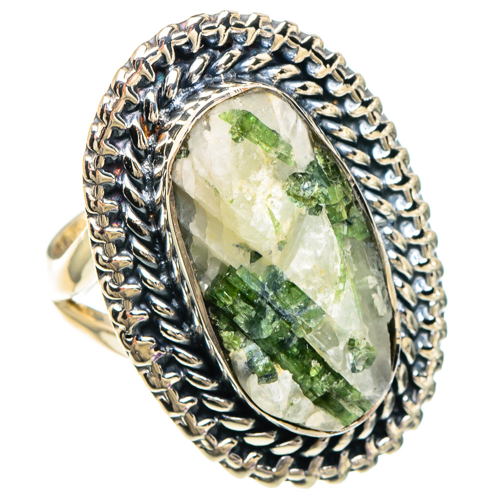 Green Tourmaline In Quartz Rings handcrafted by Ana Silver Co - RING94092