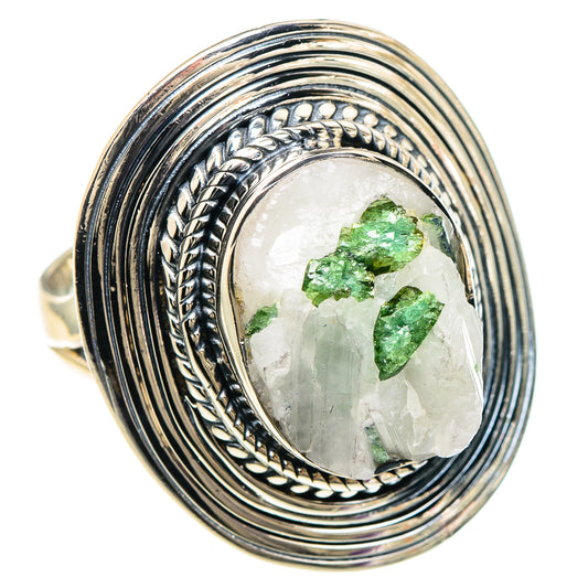 Green Tourmaline In Quartz Rings handcrafted by Ana Silver Co - RING94102