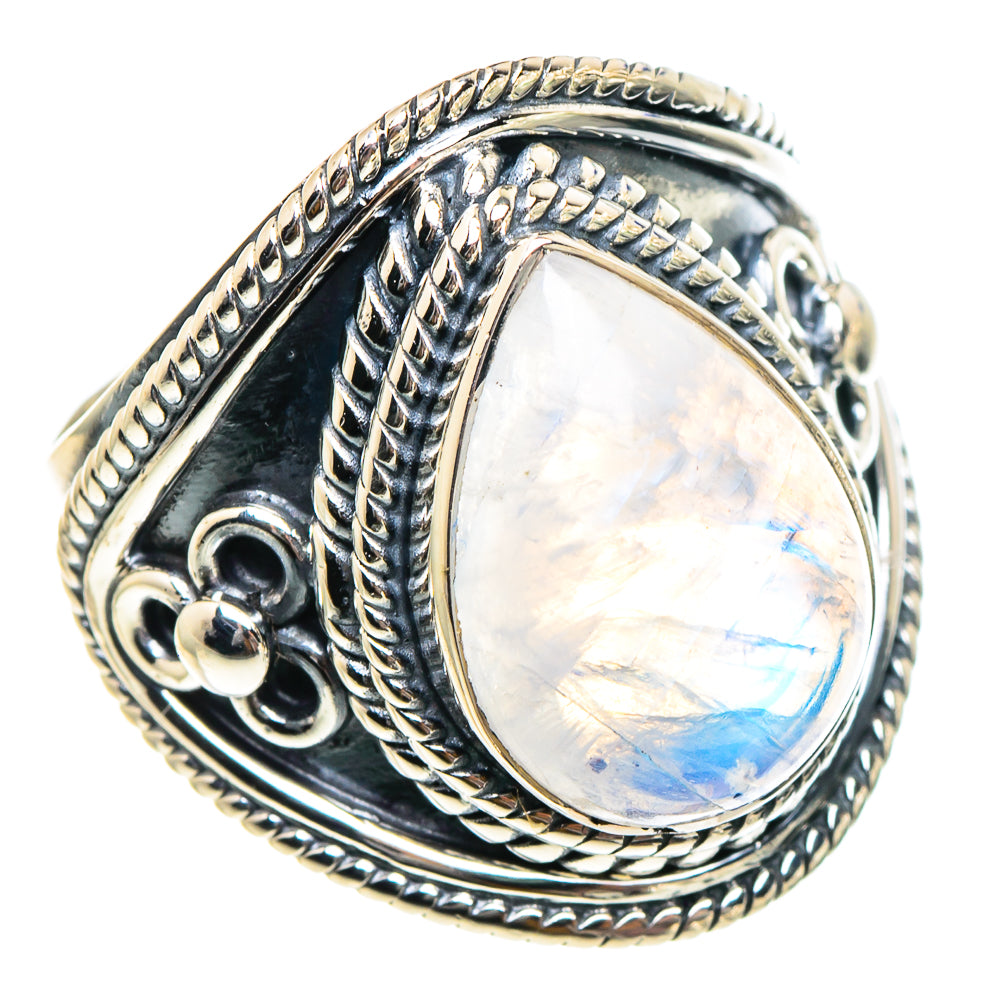 Rainbow Moonstone Rings handcrafted by Ana Silver Co - RING94410