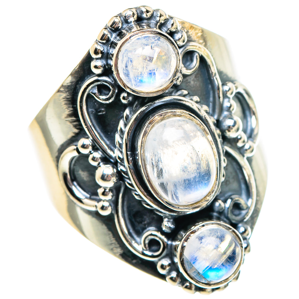 Rainbow Moonstone Rings handcrafted by Ana Silver Co - RING94413