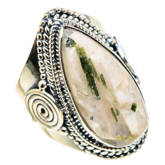 Green Tourmaline in Quartz Rings handcrafted by Ana Silver Co - RING94452