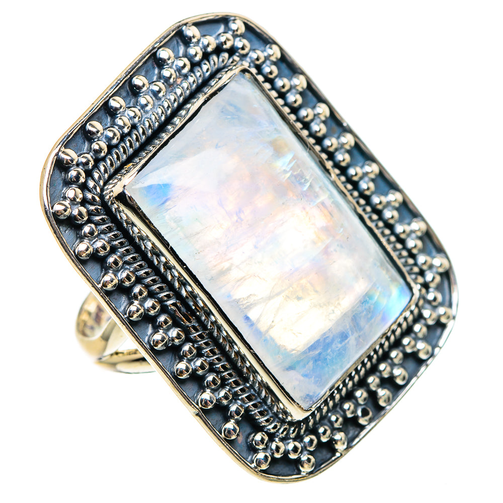 Rainbow Moonstone Rings handcrafted by Ana Silver Co - RING94494