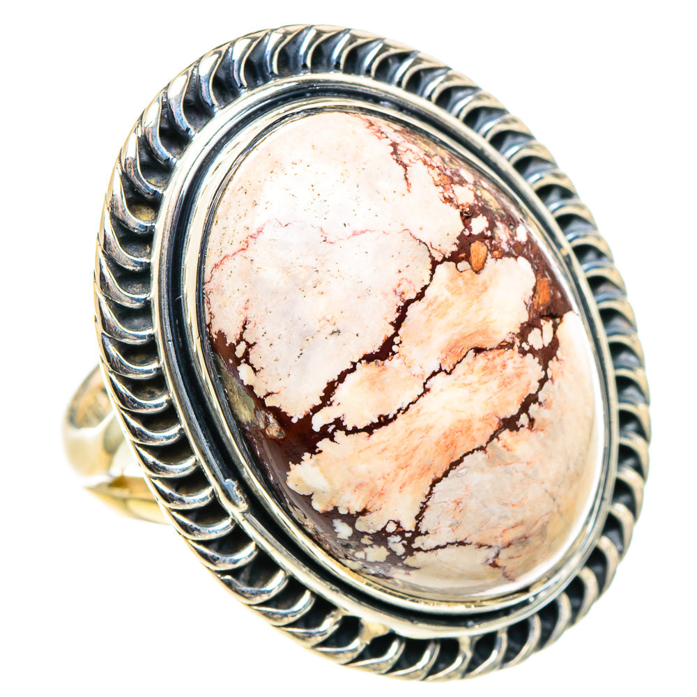 Oval wild horse jasper set in sterling silver, ribbed bezel ring