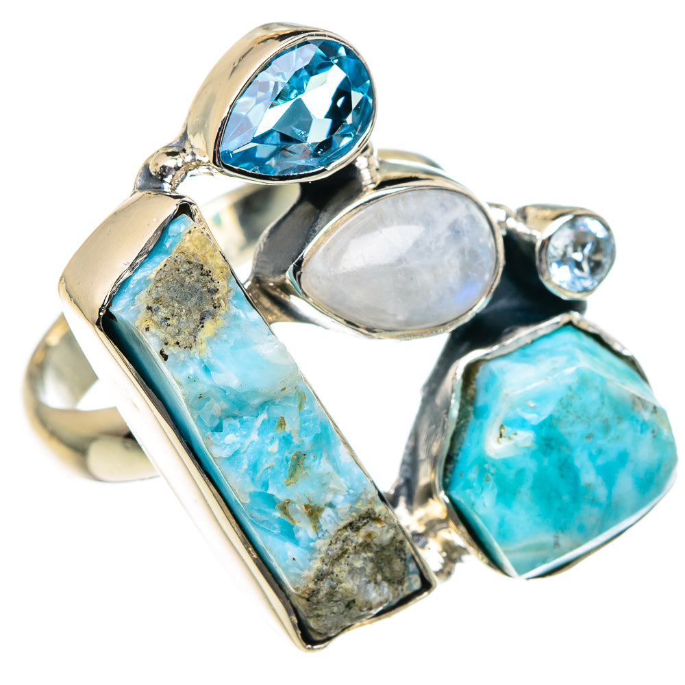 Larimar, Rainbow Moonstone, Blue Topaz Rings handcrafted by Ana Silver Co - RING94865