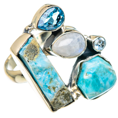 Larimar, Rainbow Moonstone, Blue Topaz Rings handcrafted by Ana Silver Co - RING94865
