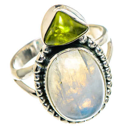 Rainbow Moonstone, Peridot Rings handcrafted by Ana Silver Co - RING94886