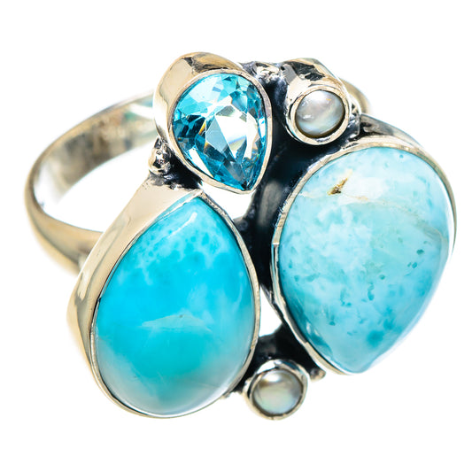 Larimar, Blue Topaz, Cultured Pearl Rings handcrafted by Ana Silver Co - RING94919