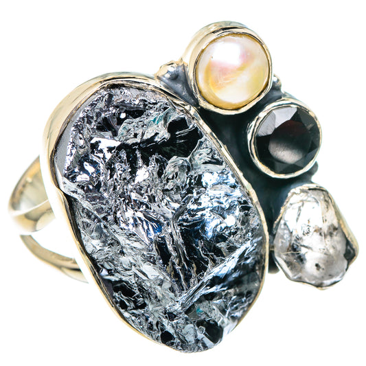 Galena, Herkimer Diamond, Black Onyx, Cultured Pearl Rings handcrafted by Ana Silver Co - RING94940
